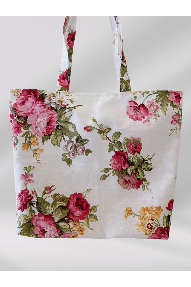 حقيبة شاطئ بجيب منقوشة بالزهور - 5