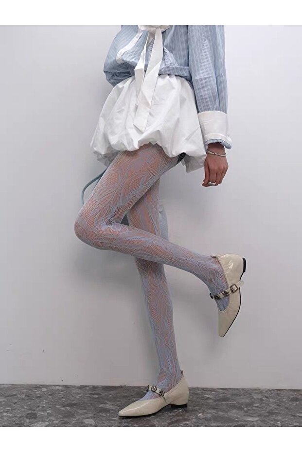 MAXERA File Çiçek Desenli Y2k Külotlu Çorap - 2