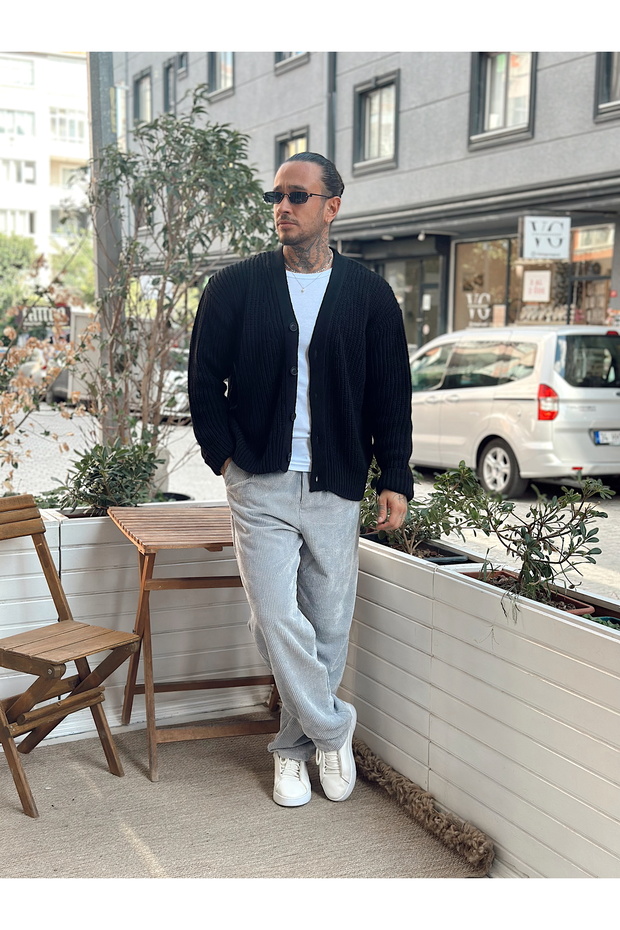 Oversize Örme Basic Hırka Siyah - 2