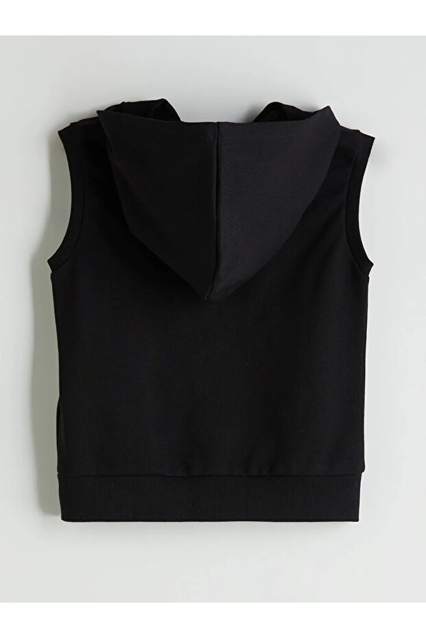 LCW ECOSiyah Kapüşonlu Kız Çocuk Yelek - 2