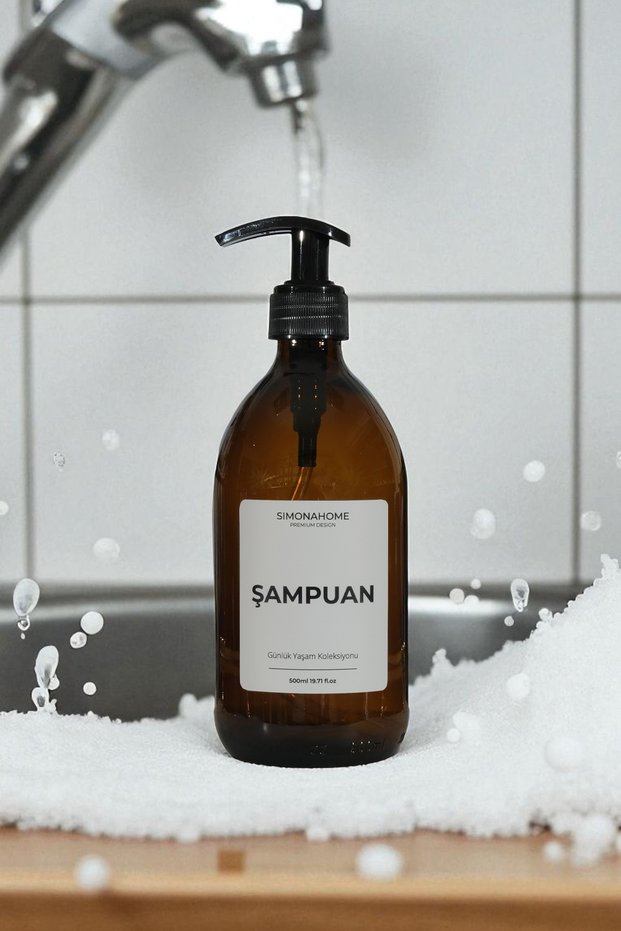 Amber Glass Bottle 500ml Pump Head White Label Daily Life Collection Shampoo Bottle