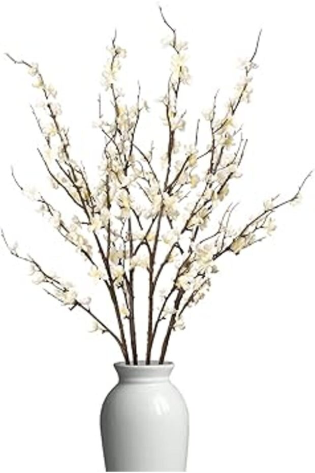 Ammyoo 4 PCS Artificial Plum Blossom Party Decorations Fake Cherry Flowers Faux Long Stems Winterswe