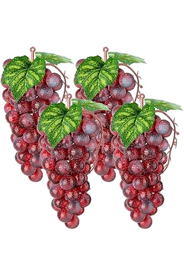 NALACAL 4 Bunches Artificial Red Grapes, Cute Artificial Fruit Ornament, Red Grapes Figurines, Fake