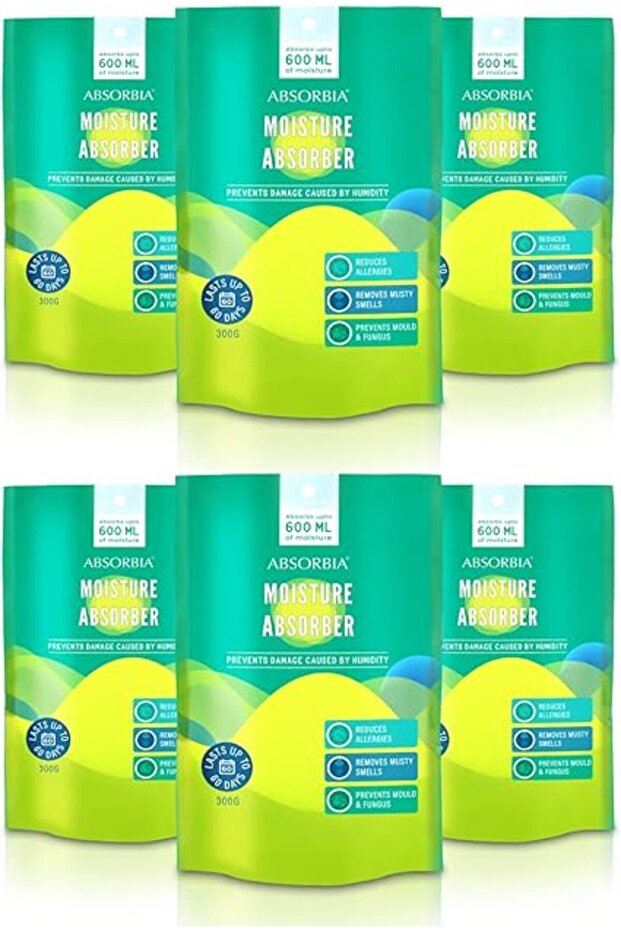 Absorbia Moisture Absorber | Stand up Closet Pouch - Pack of 6 (600ml Each) Absorption Capacity|Dehu