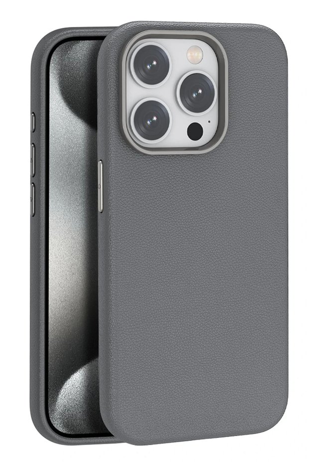 Hn-Shop iPhone 15 Pro Case Wonder Leather Magsafe Cover - Titan Gray