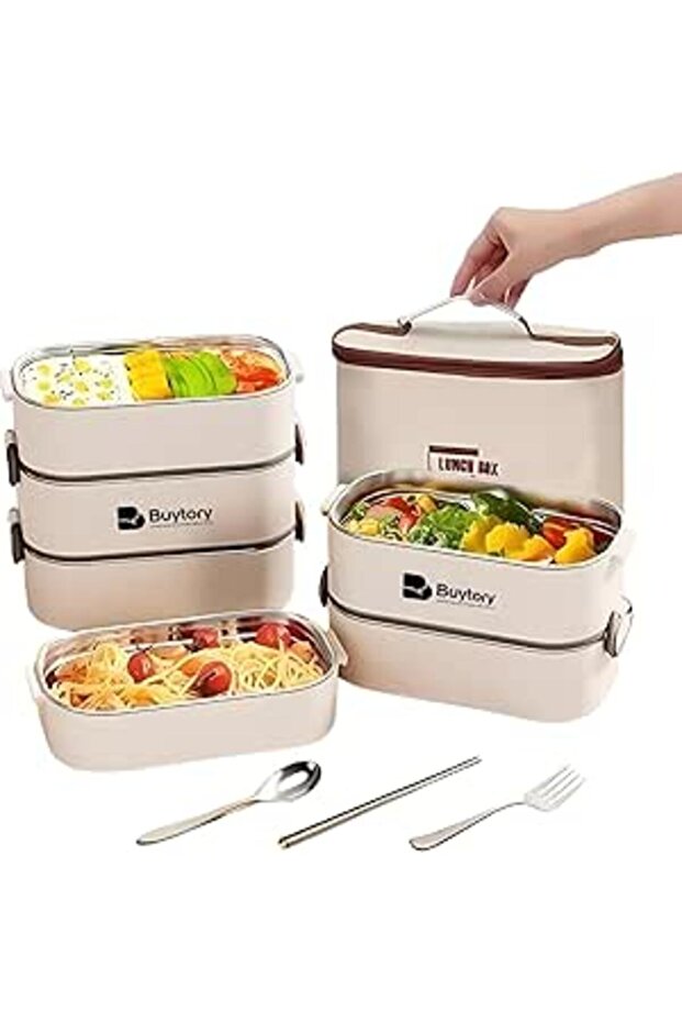 Large Bento Box Adult Lunch Box (74 Oz Large Capacity), Reusable, Including Lunch Bag, Fork And Spoo