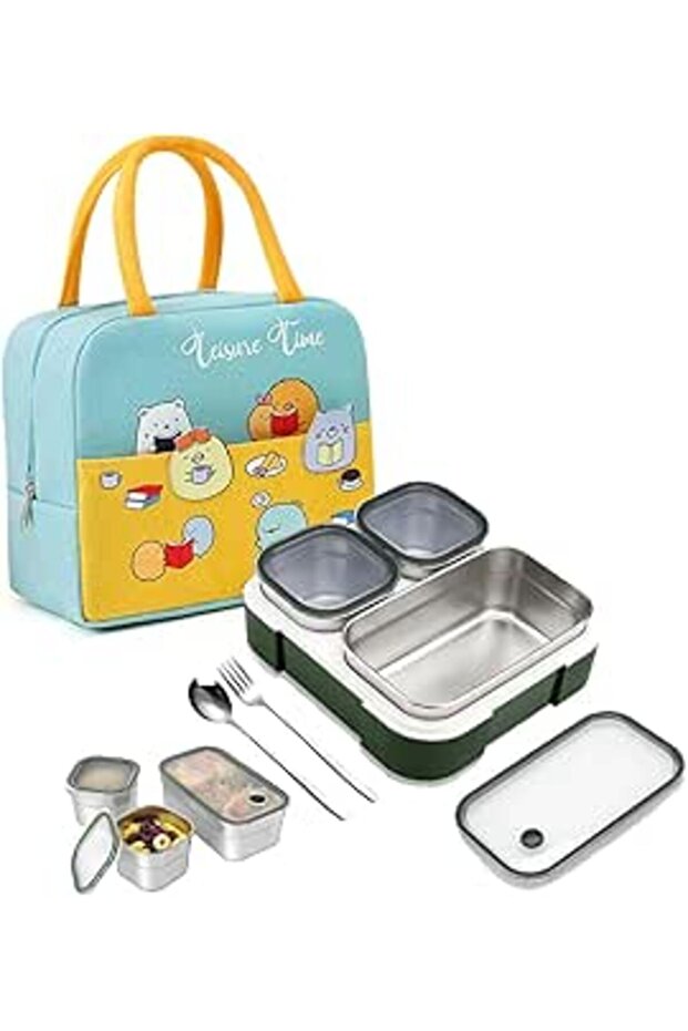 Avrini Stainless Steel Lunch Box for Kids School,Insulated Bento Lunch Box with Tableware & Bag,3 Co