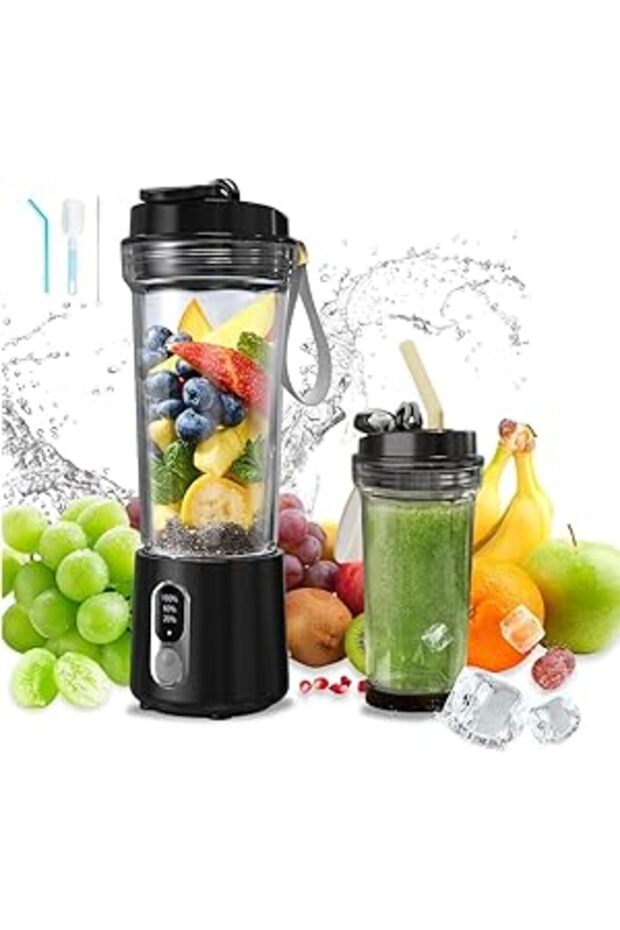 Portable Blender, 500ml Portable Blender 2 Stainless Steel Blades with Leakproof Lid and Drinking Sp