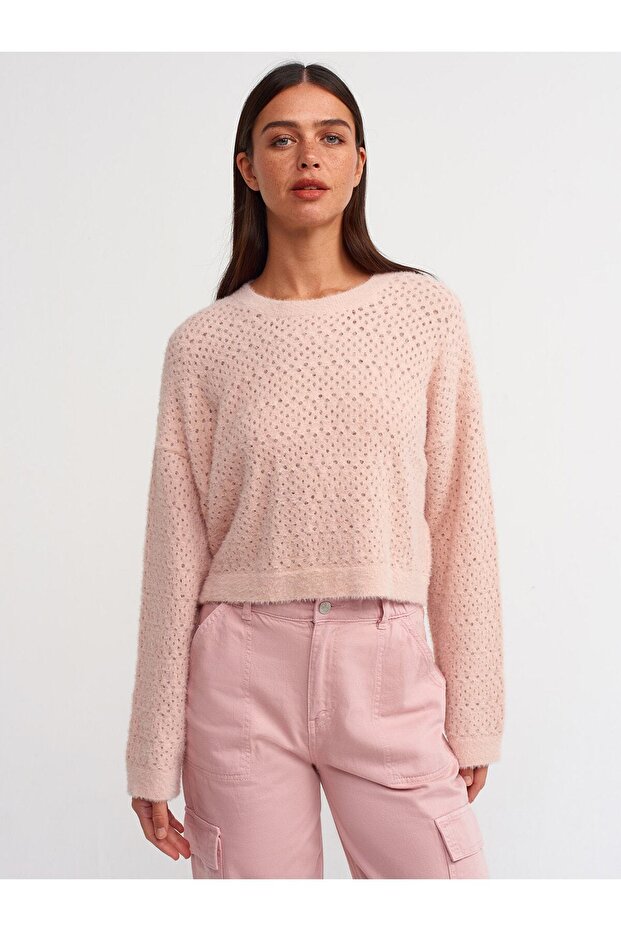 10351 سترة بنمط مخرم وياقة دائرية - رمادي - 5