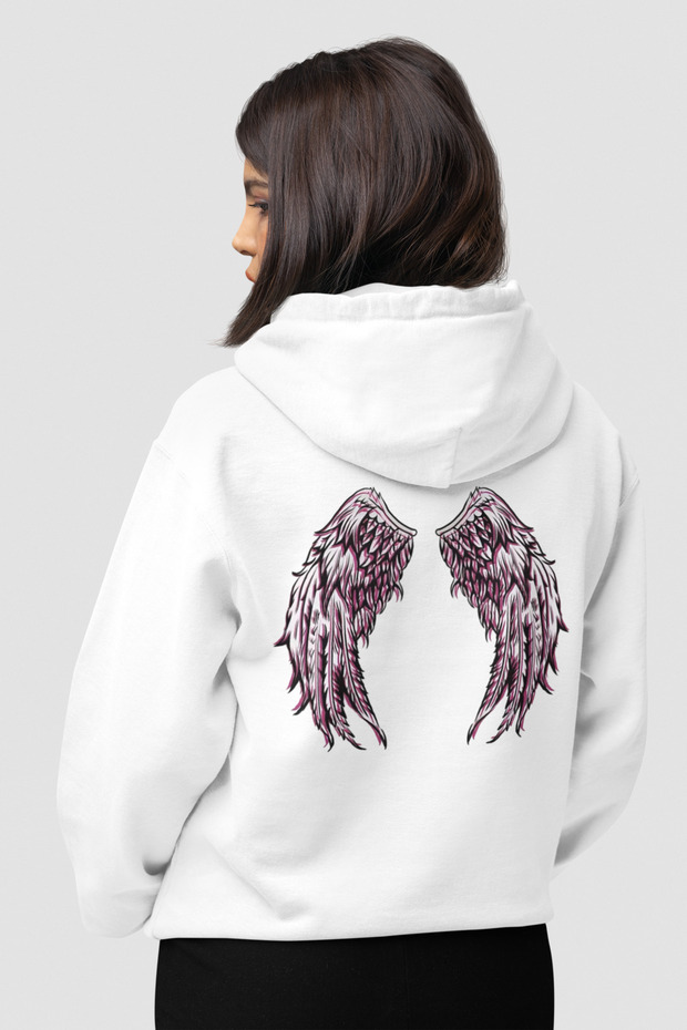 Minimalist Angel Wing Design Hoodie, Cotton Fabric, Stylish and Comfortable Hooded Sweatshirt White