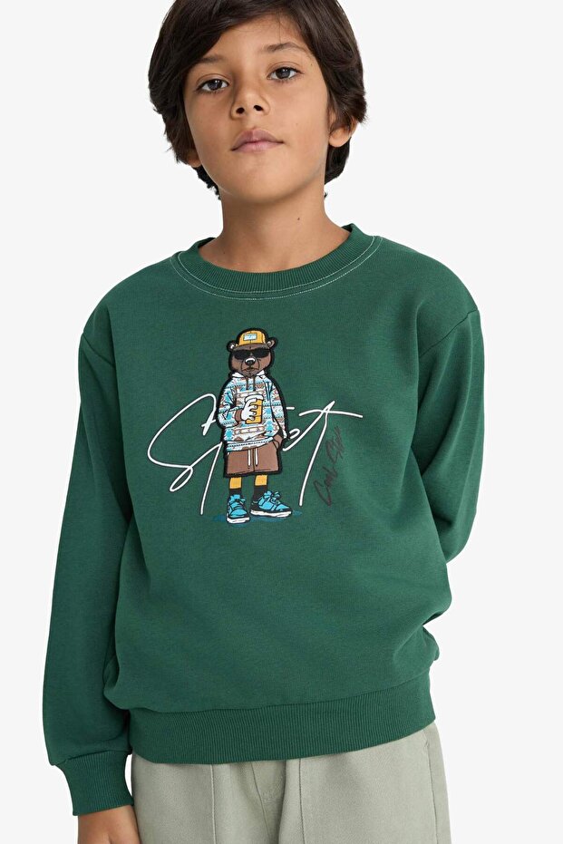 Defacto Bisiklet Yaka Baskılı Sweatshirt Erkek Çocuk F2851A825WN