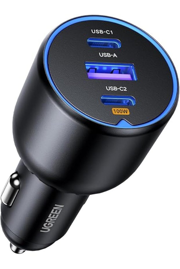130W Macbook Car Charger Fast Charging, 3-Port USB Car Charger Type-C, Super Fast Mobile Phone Adap