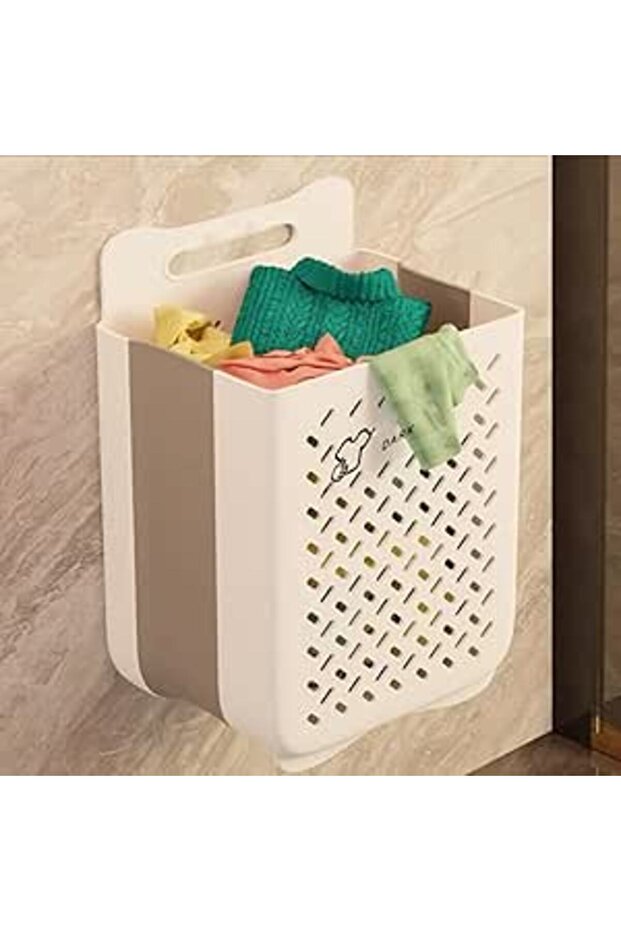 LIMOS Plastic Collapsible Hanging Laundry Basket with Carry Handle, Space-Saving Wall Hanging Laundr