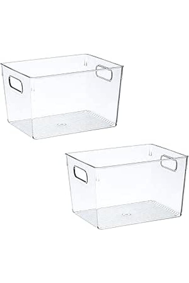 FCG Home - Clear Plastic Refrigerator Storage Organizer Bins, Food Storage Container Box with Handle