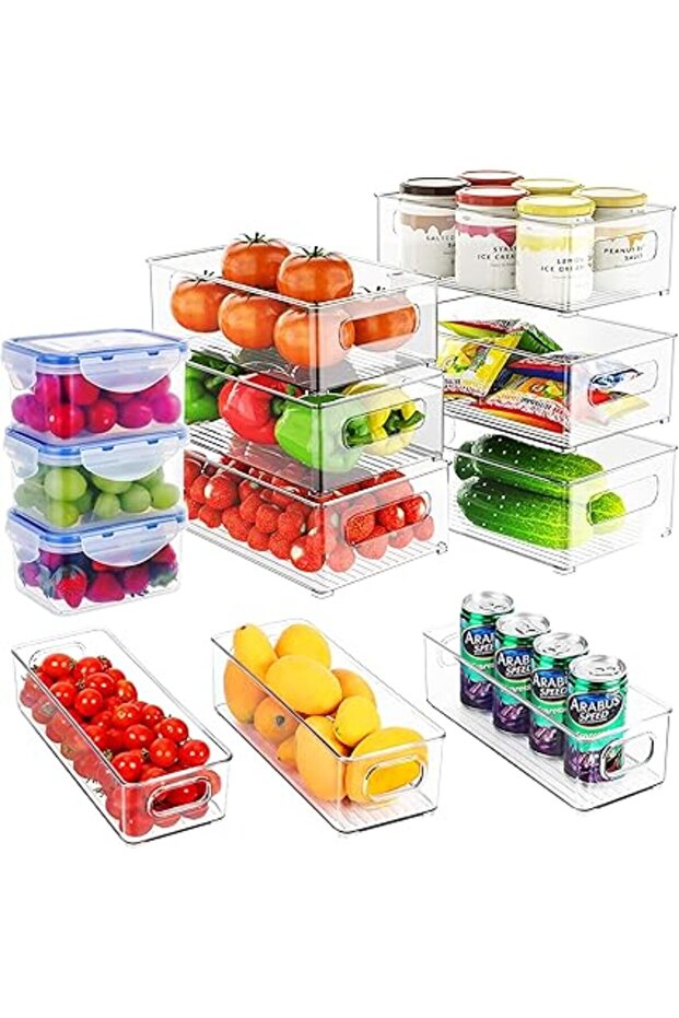 RFAQK Fridge Organizers and storage stackable 12pcs, Bins-Refrigerator Pantry Organizer-Kitchen Food