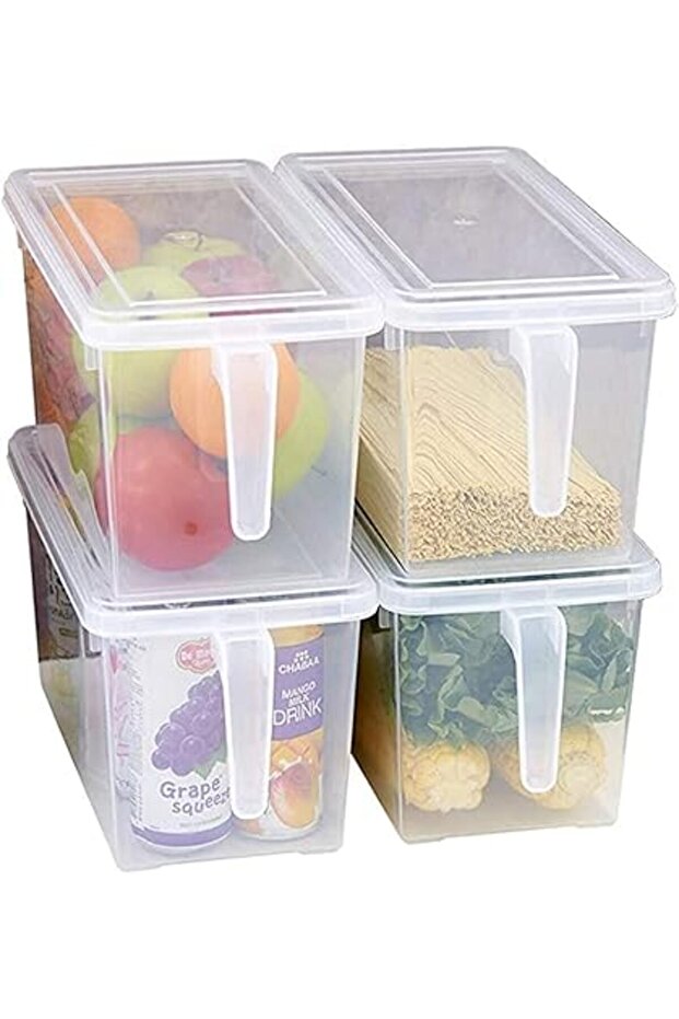 SV Large Fridge Organizer Food Storage Containers Stackable Refrigerator Organizer Bins with Lids Cl - 1