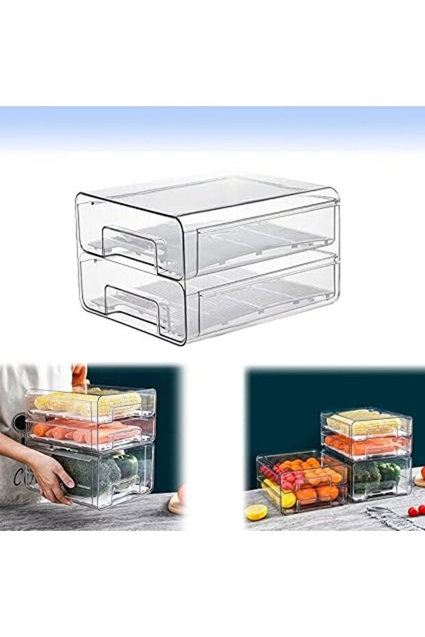 Refrigerator Drawers Organizer,ANTOLE Clear Plastic Stackable Refrigerator Organizer Bins,Pull Out F