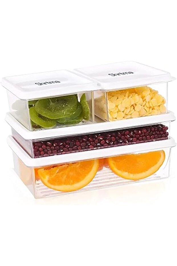 Shrtma Fridge Food Storage Container, Airtight Seal for Freshness, Transparent Plastic, Stackable, E