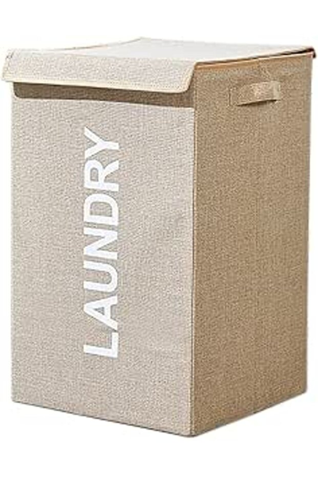 Clesante Laundry Basket with Lid, 58L Foldable Laundry Hamper With Handles, Floor-Standing Dirty Clo