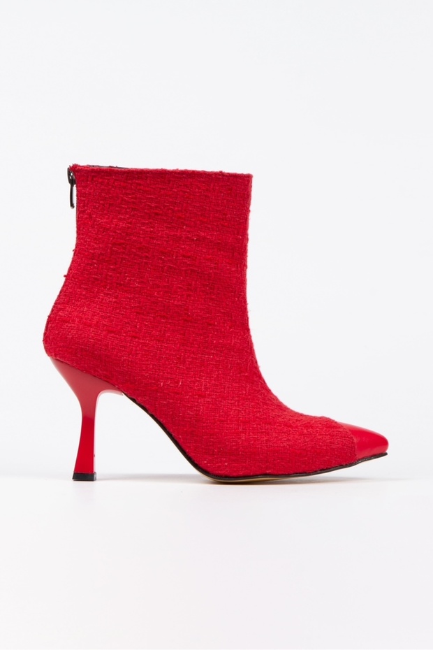 Leo Red Front Red Skin Back Zipper Detailed Women's Boots Bottie
