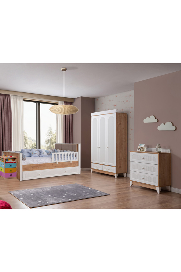 Mira Meşe Bebek ve Çocuk Oda Takımı / Yatak ve 7 Parça Uyku Seti Dahil / Ücretsiz Kurulum - 2