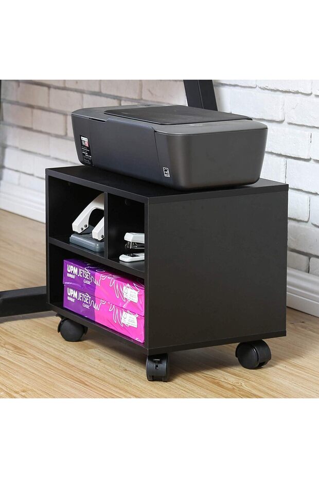 Printer Stand with 3 Storage Compartments – Desktop Paper Organizer for Office & Home