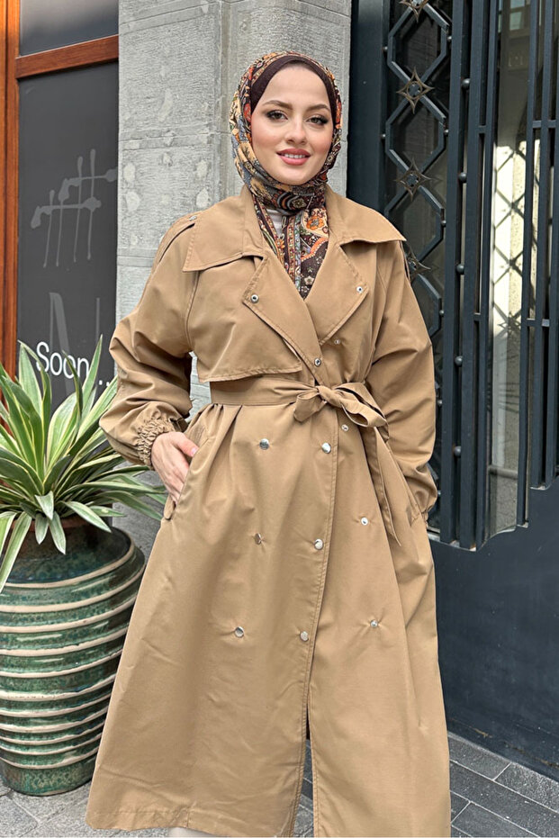 Maya Çıtçıtlı Trençkoot - Camel - 6