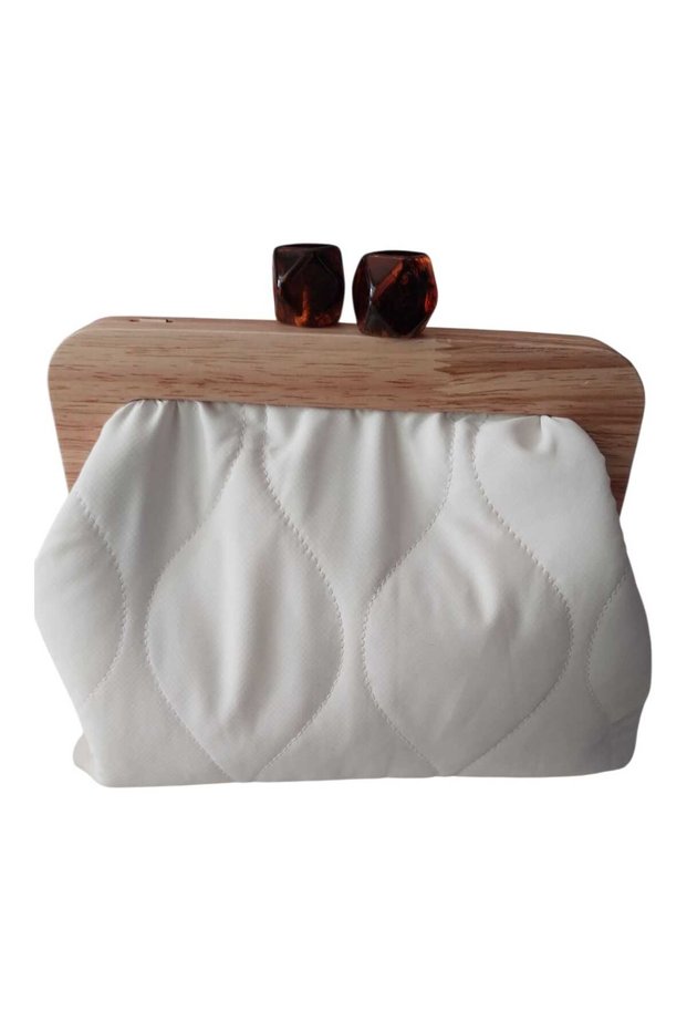 Wooden Scholarship Beige Quilted Patterned Chain Strap Women's Hand Shoulder Bag Clutch