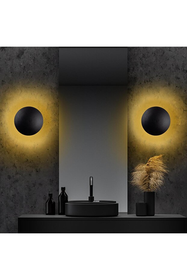 Modern Led'li Aplik Siyah Bakır Varak, Ambiyans Tekli Led Duvar Aplik Aydınlatma 3000K Sarı Işık YOS - 3