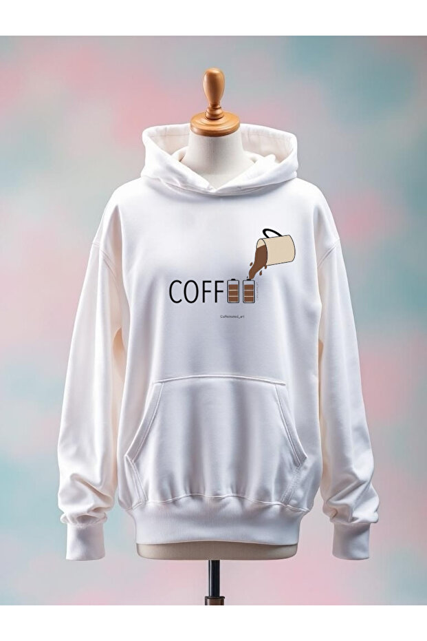 Coffee Printed Cotton 3 Thread Oversize White Sweatshirt