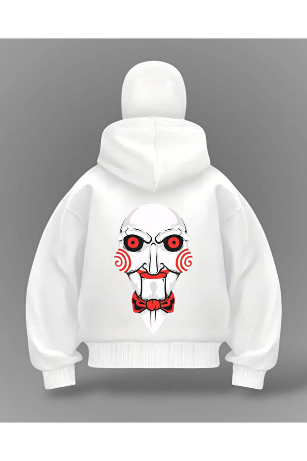 White Chainsaw Printed Snow Mask Oversize Sweatshirt Cardigan
