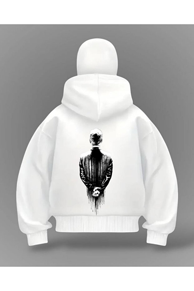White Legicion Printed Balaclava Oversize Sweatshirt Cardigan