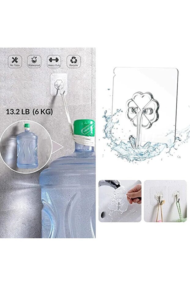 Kendinden Yapışkanlı Güçlü Şeffaf Askılık Kapı Arkası Mutfak Duvar Banyo Askı 2 ADET - 4