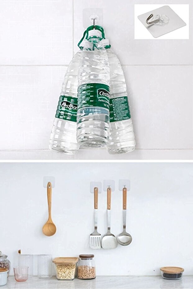 Kendinden Yapışkanlı Güçlü Şeffaf Askılık Kapı Arkası Mutfak Duvar Banyo Askı 2 ADET - 6