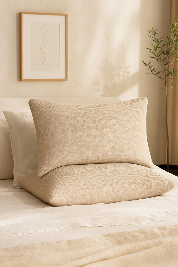 Hb&Victory 100% Cotton 4 Layer Muslin Pillowcase 2 Pieces Mink Color 50X70 Cm.