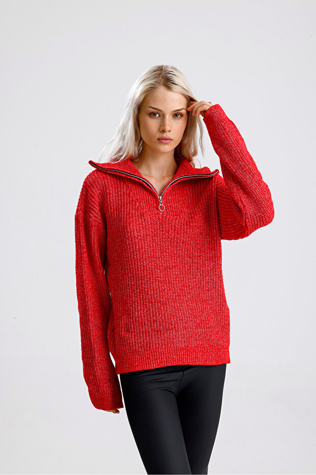 Women's Zippered Turtleneck Knit Sweater
