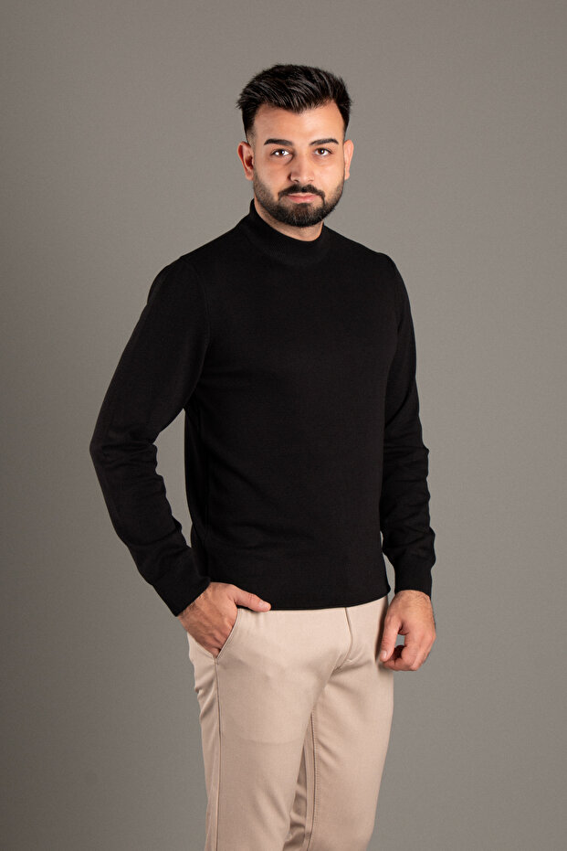 Erkek Siyah Basic Balıkçı Triko - 1