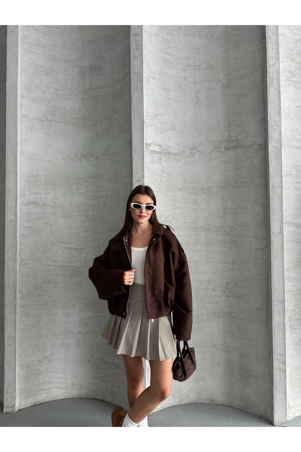 Bomber Oversize Süet Ceket - 5