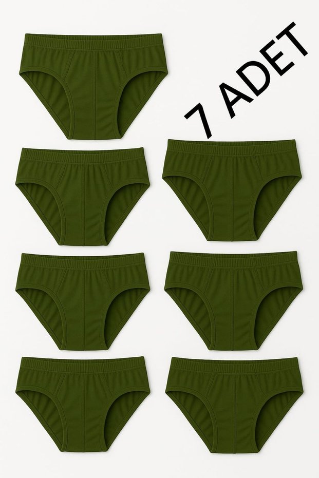 7 Pieces of 100% Cotton Khaki Green Men's Briefs – Breathable, Comfortable Fit