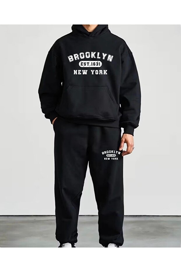 New York Brooklyn Printed Unisex Women/Men Hooded Oversize Bottom/Top Tracksuit Set