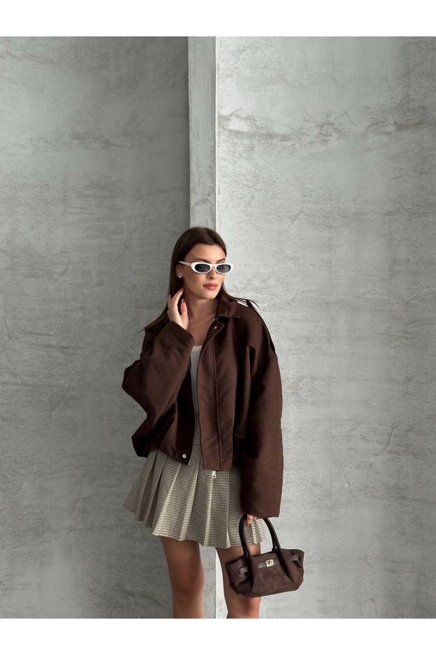 Bomber Oversize Süet Ceket - 4