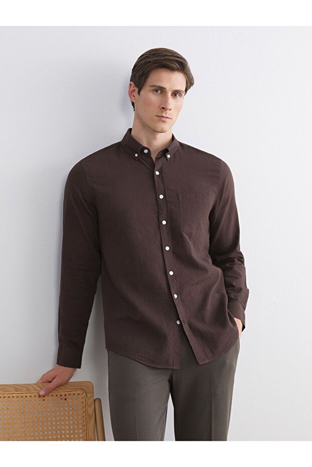 LCWAIKIKI Classic Regular Fit Uzun Kollu Armürlü Erkek Gömlek - 1