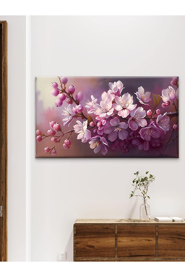 PEMBE ÇİÇEKLER BASKI KANVAS TABLO - 4
