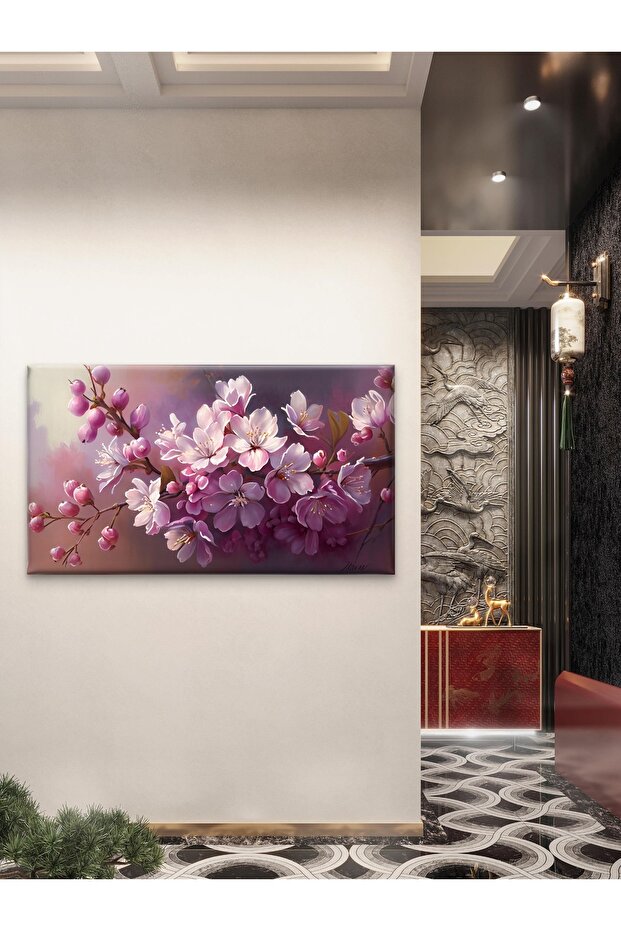 PEMBE ÇİÇEKLER BASKI KANVAS TABLO - 5