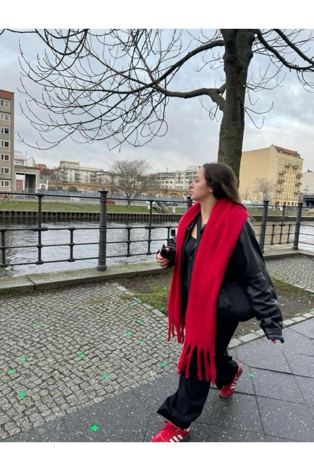 Wearflawlesswinter Soft Boucle Red Scarf, Christmas Gift, Winter Gift