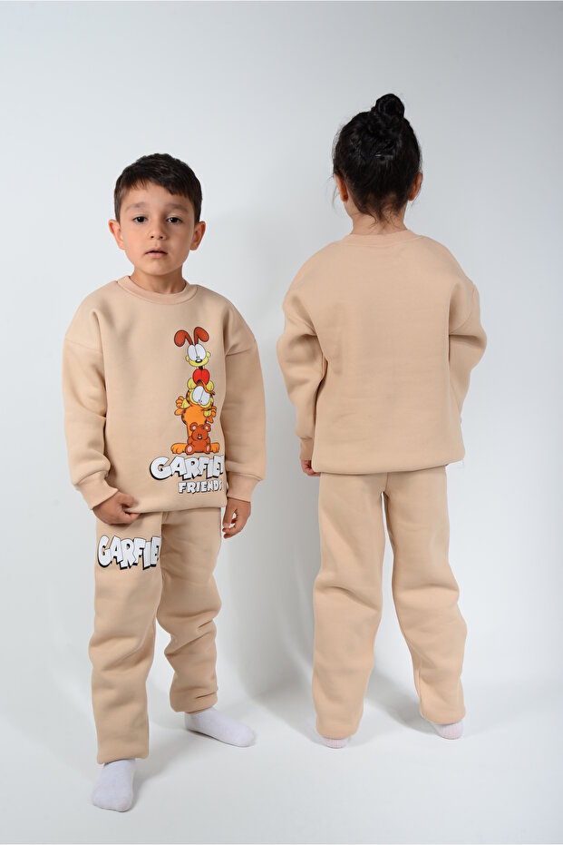 Unisex Stone Color Garfield Printed 3-Strand Thick Suit with Shardon Finish