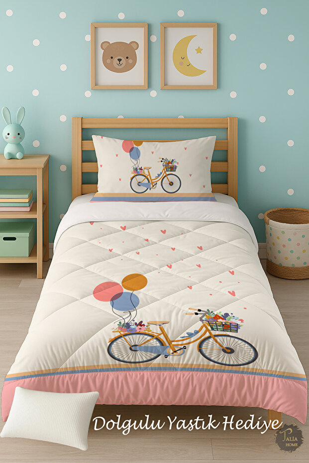 Colorful Bicycle Patterned Single Children's Quilt Sleeping Set Tlag-166