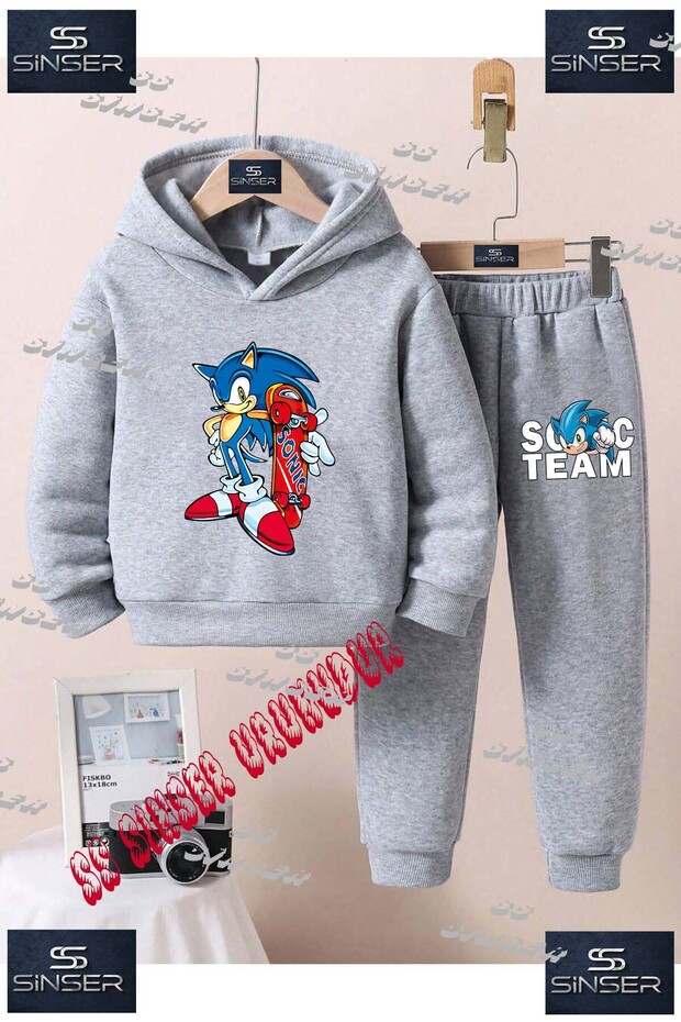 Children's Unisex'Sonic on a Skateboard' Custom Printed Hoodie Tracksuit Set
