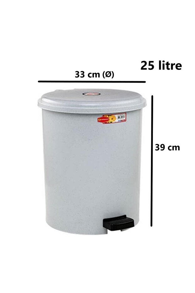 SY-4232 Gri Pedallı Yuvarlak Çöp Kovası İç Kovalı 25 Litre - 2