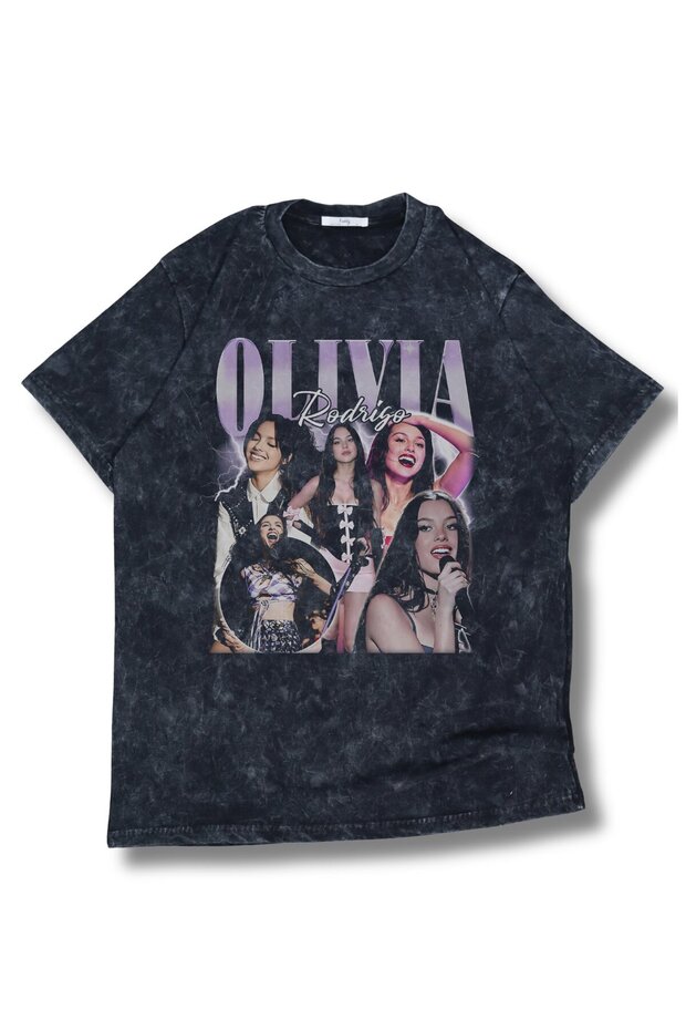Unisex Olivia Rodrigo Lettering Washed T-Shirt, Oversized Olivia Rodrigo Themed Retro Tee